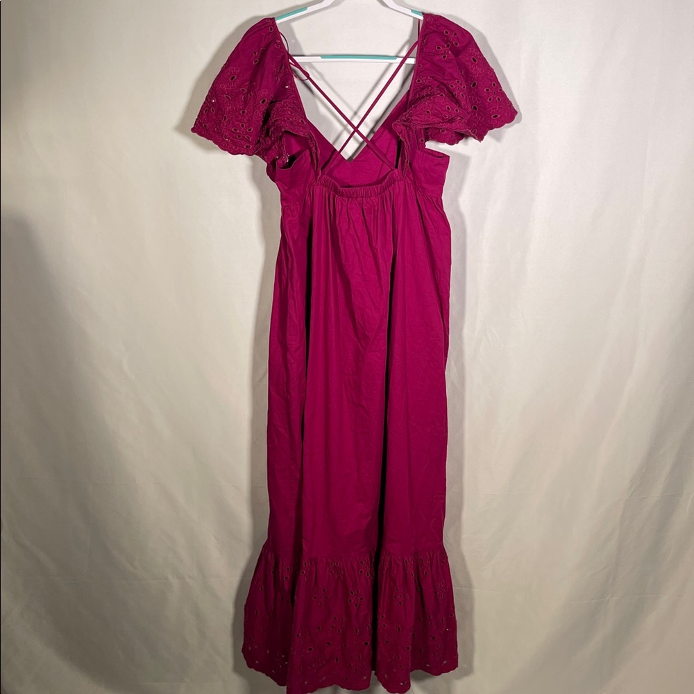 Anthropologie Magenta Eyelet Maxi Dress - Picture 9 of 10